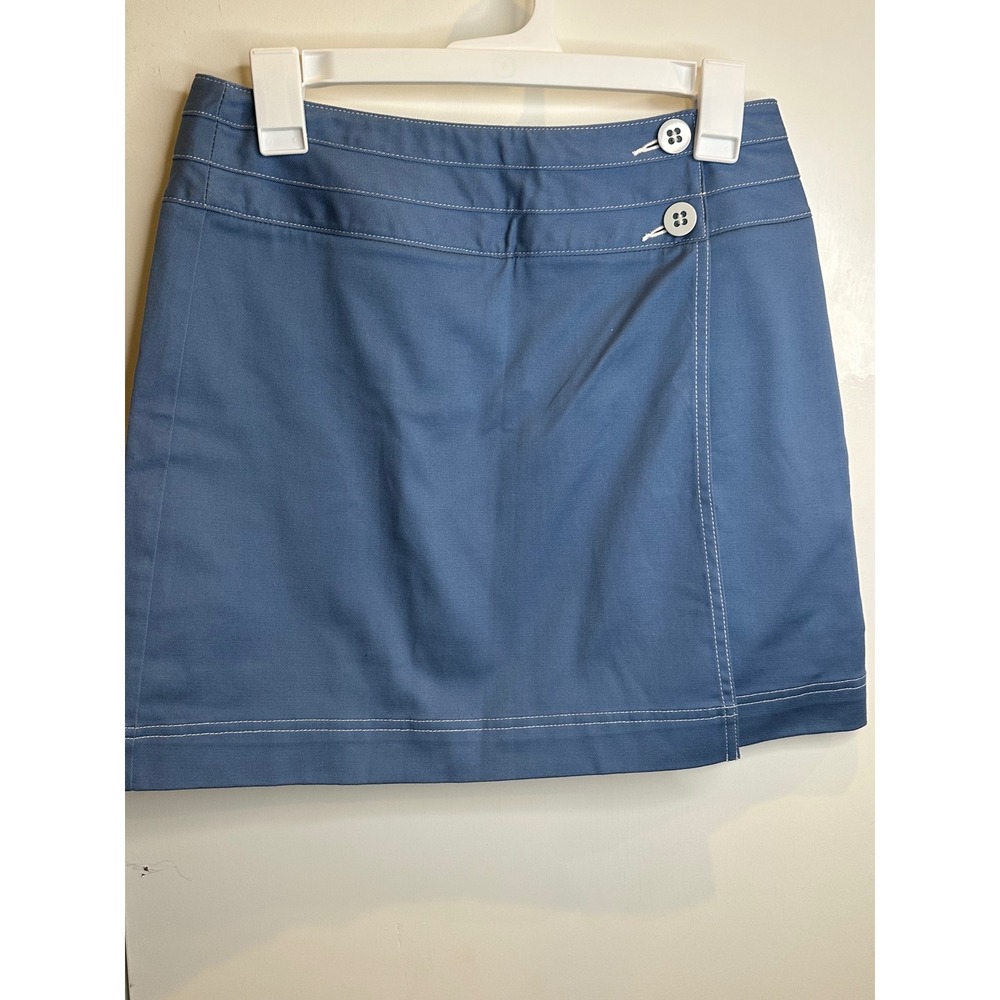 Liz Claiborne Petite Blue Wrap Mini Skirt Contrast Stitching Size 4P